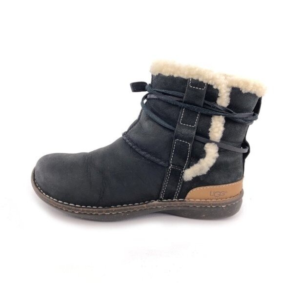 UGG La Jolla Black Leather Winter Boots 7 - Picture 1 of 12
